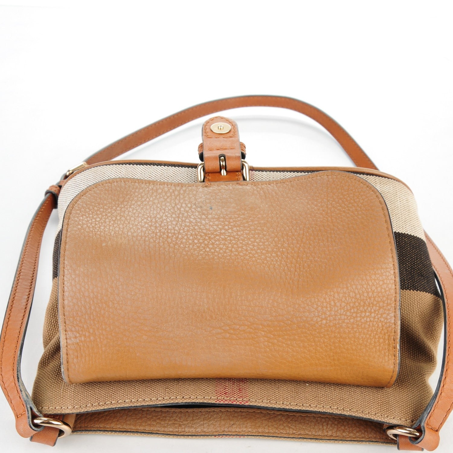 Burberry Mega Check Grainy Calfskin Small Gowan Messenger Bag Saddle Brown 18 of 19