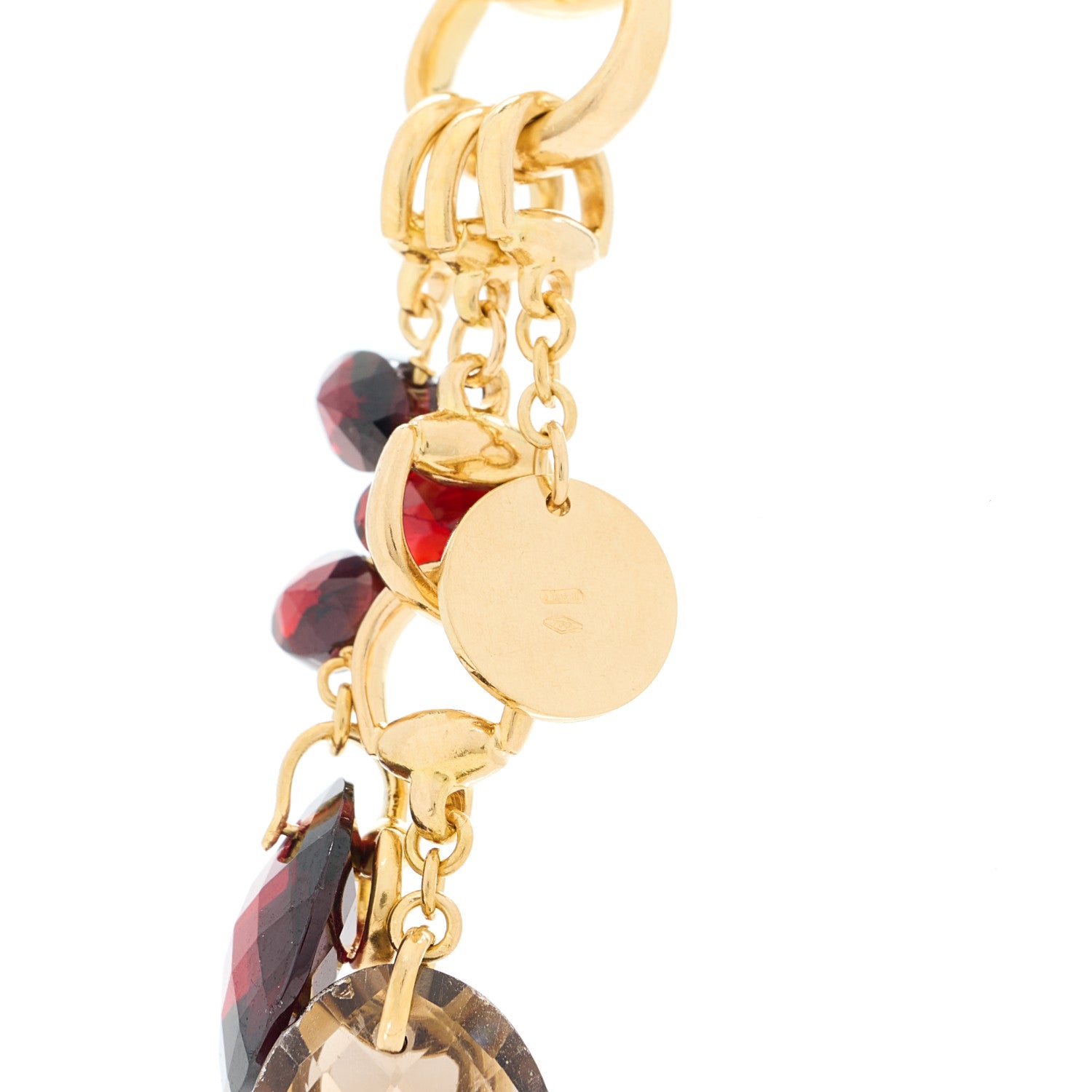 Gucci 18K Yellow Gold Garnet Smoky Quartz Horsebit Link Pendant Necklace 6 of 12