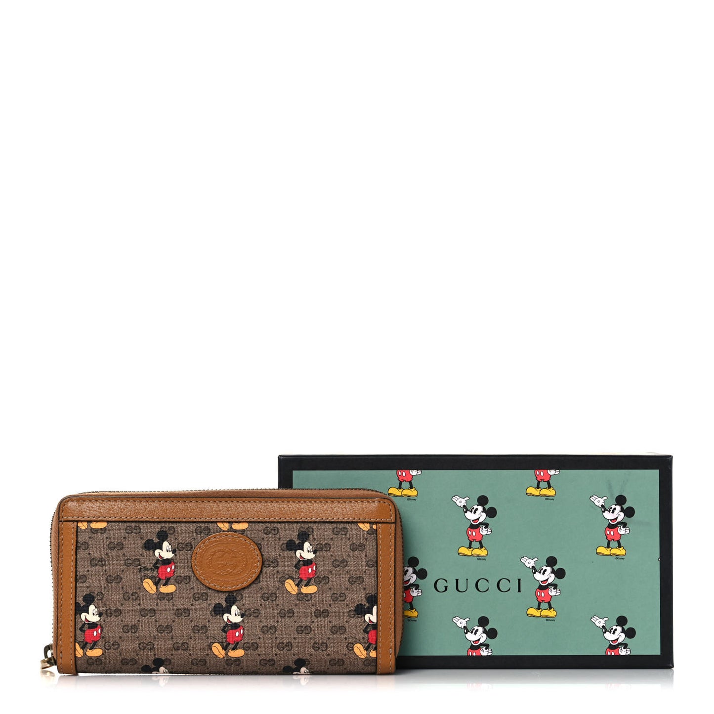 X DISNEY Mini Vintage GG Supreme Monogram Mickey Mouse Zip Around Wallet Beige Vintage Sun Oil
