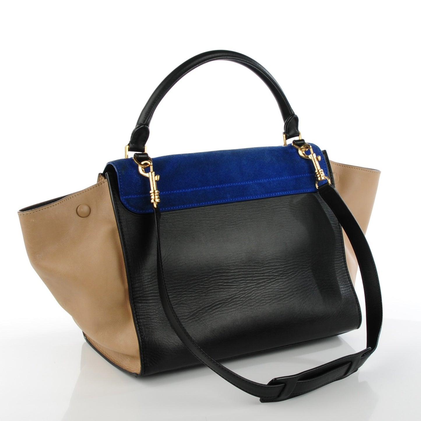 Smooth Calfskin Suede Medium Tri-Color Trapeze Royal Blue