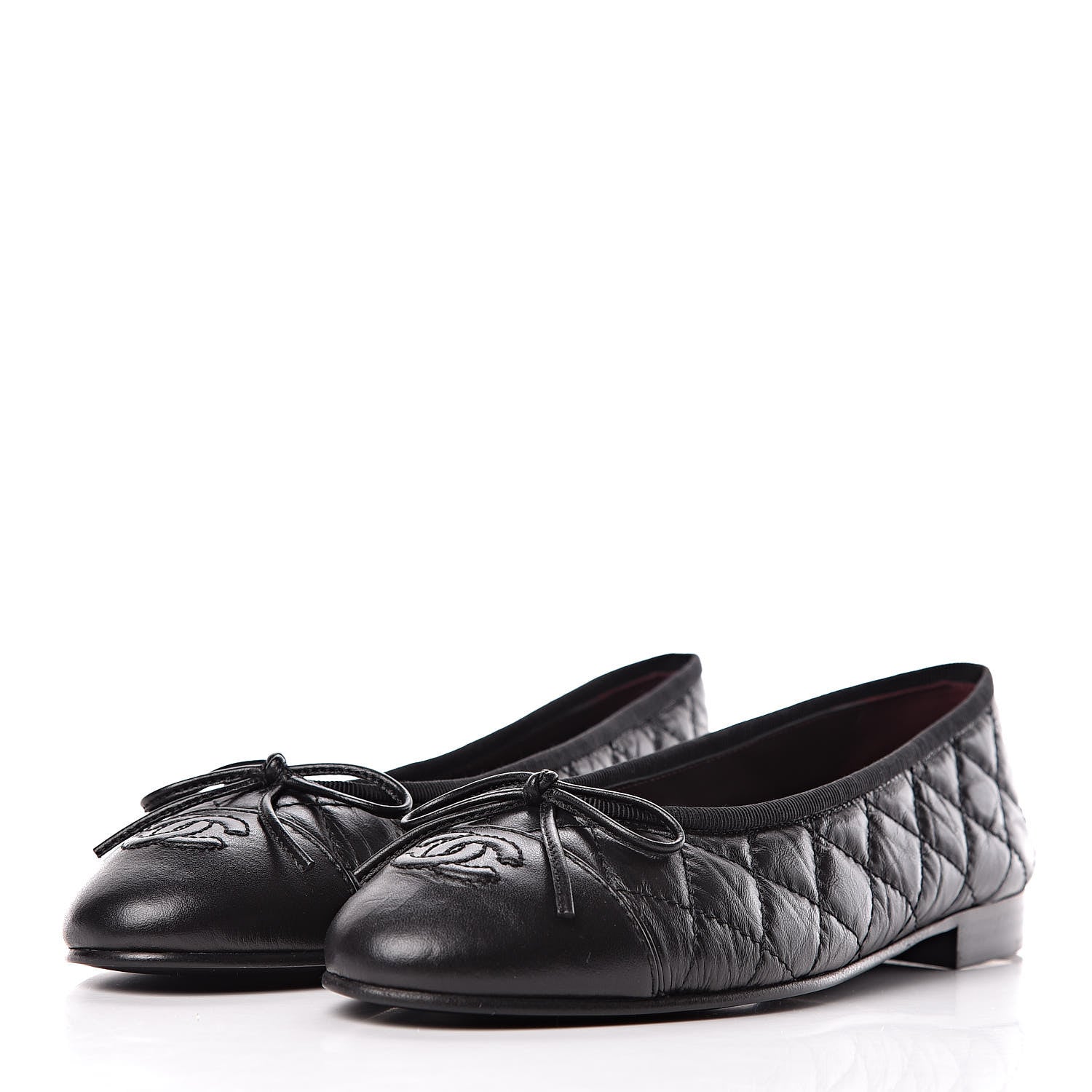 Chanel Aged Calfskin Quilted Cap Toe Ballerina Flats 37 Black 3 of 7