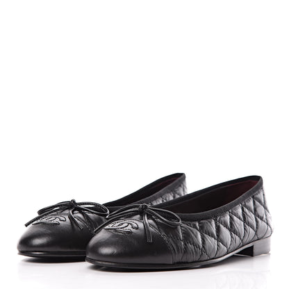 Chanel Aged Calfskin Quilted Cap Toe Ballerina Flats 37 Black 3 of 7