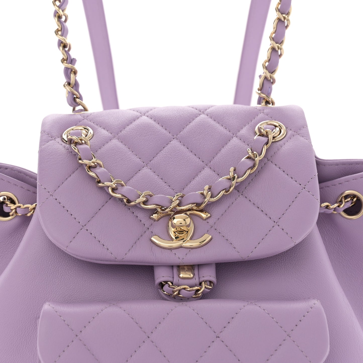 Lambskin Quilted Small Duma Drawstring Backpack Light Purple