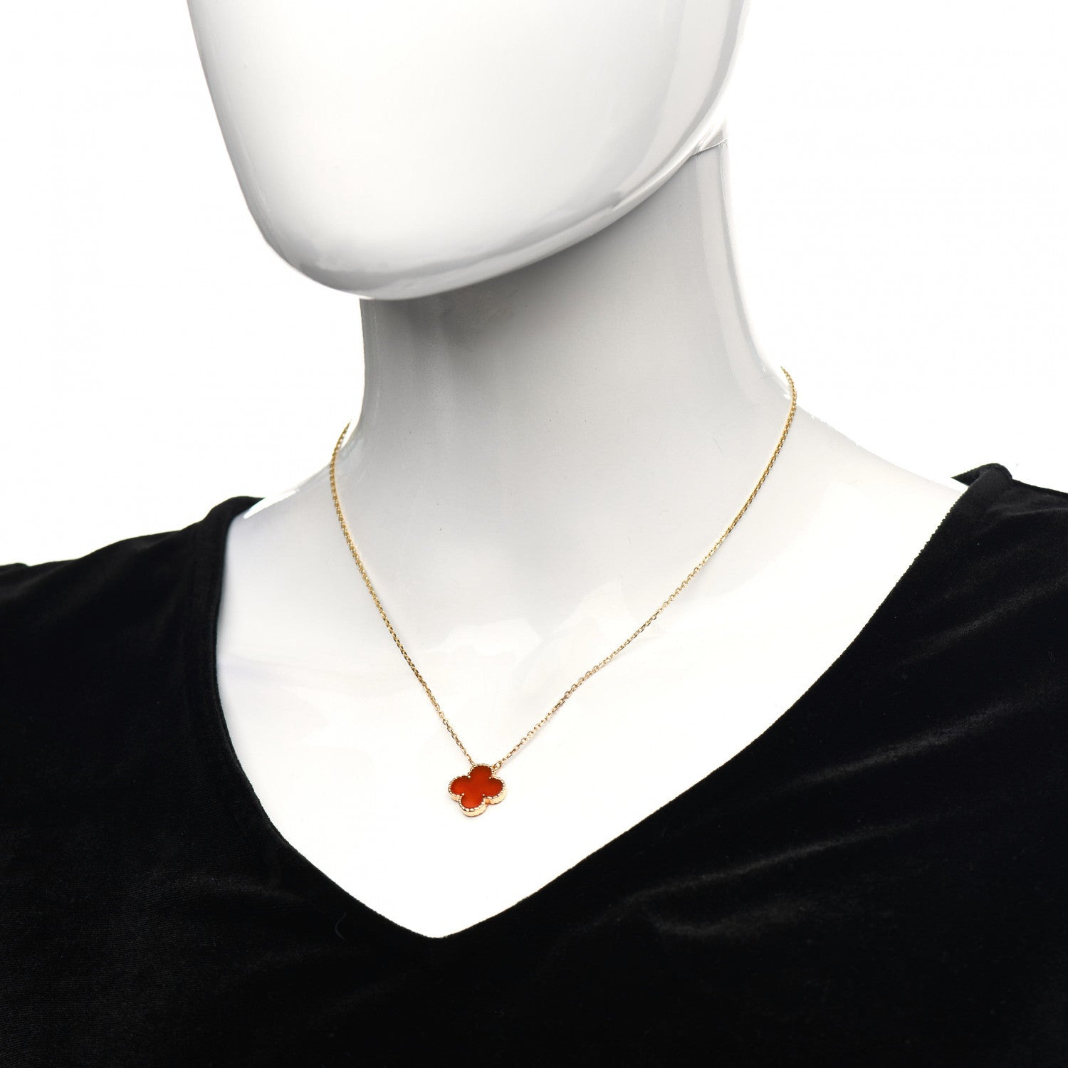 Van Cleef & Arpels 18K Yellow Gold Carnelian Vintage Alhambra Pendant Necklace 2 of 4