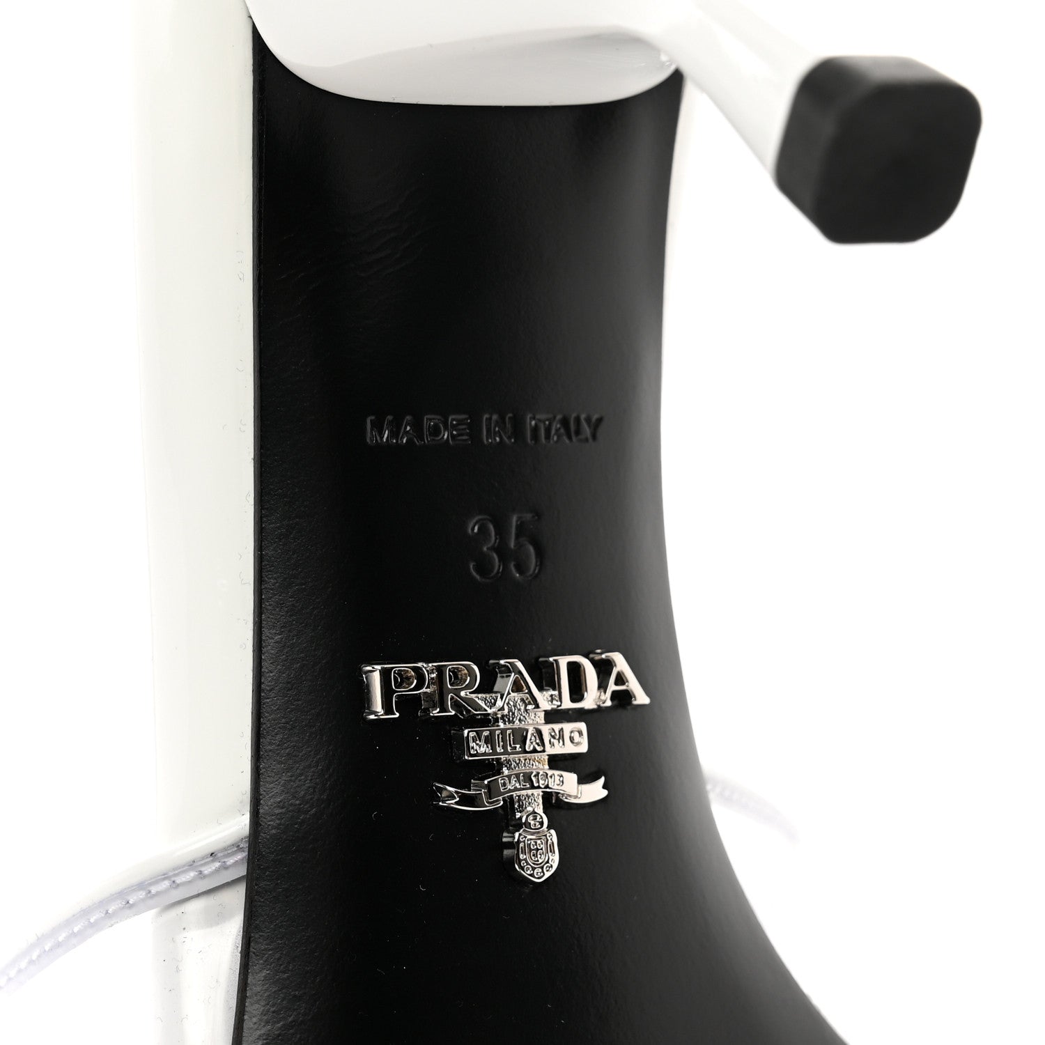 Prada Plexiglass Vernice Metal Triangle Logo 65mm Slide Sandals 35 White 6 of 7