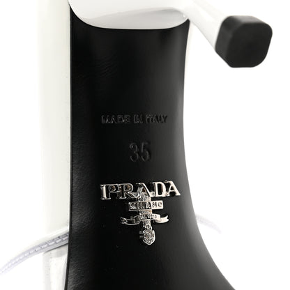 Prada Plexiglass Vernice Metal Triangle Logo 65mm Slide Sandals 35 White 6 of 7