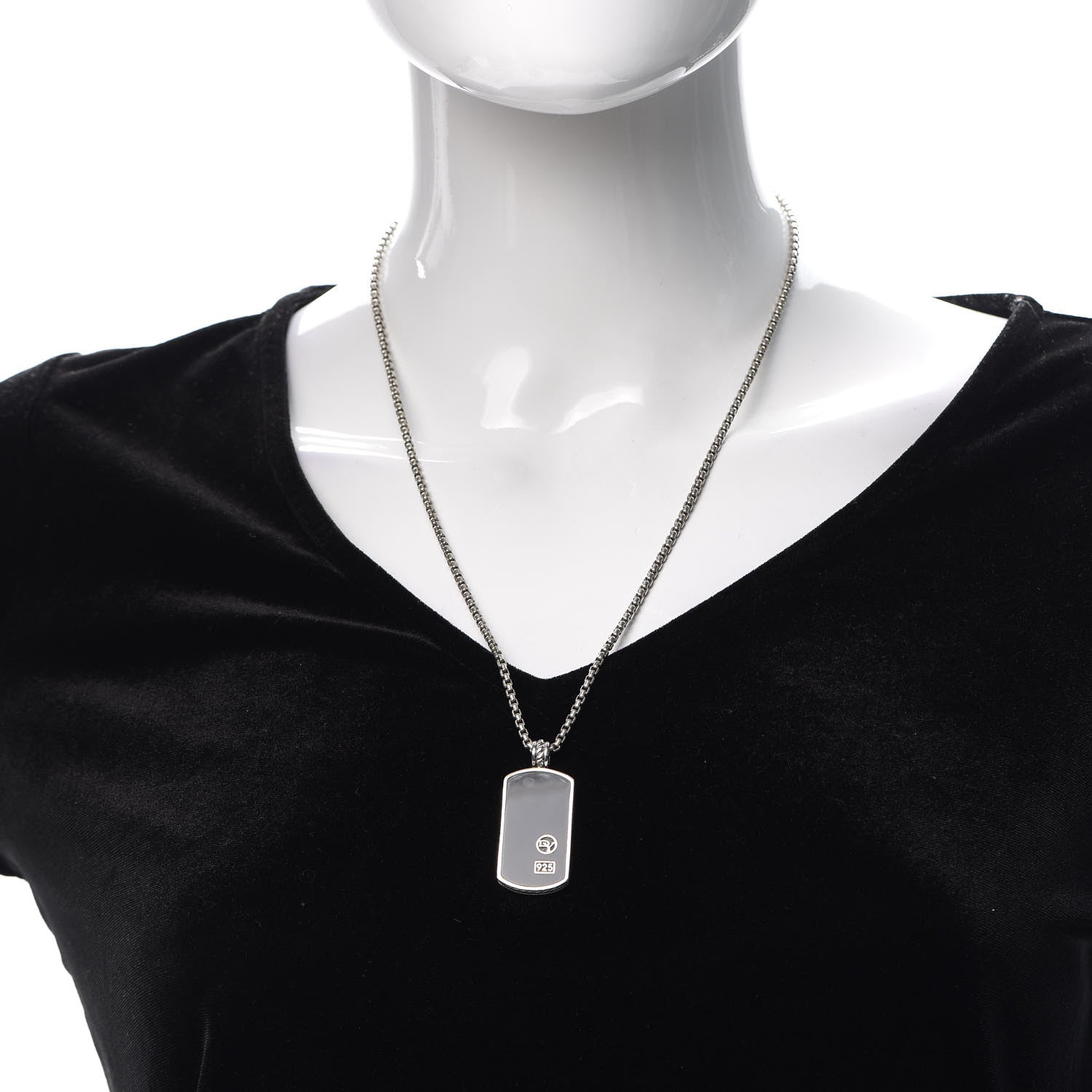 David Yurman Sterling Silver Black Onyx Dog Tag Necklace 2 of 5