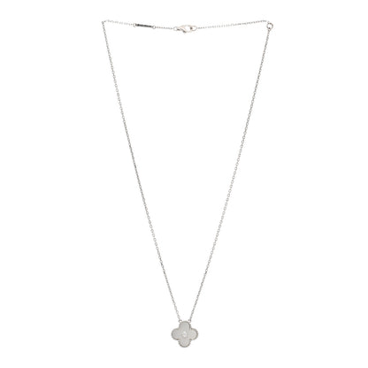 Van Cleef & Arpels 18K White Gold Diamond Mother of Pearl Vintage Alhambra Pendant Necklace 3 of 4