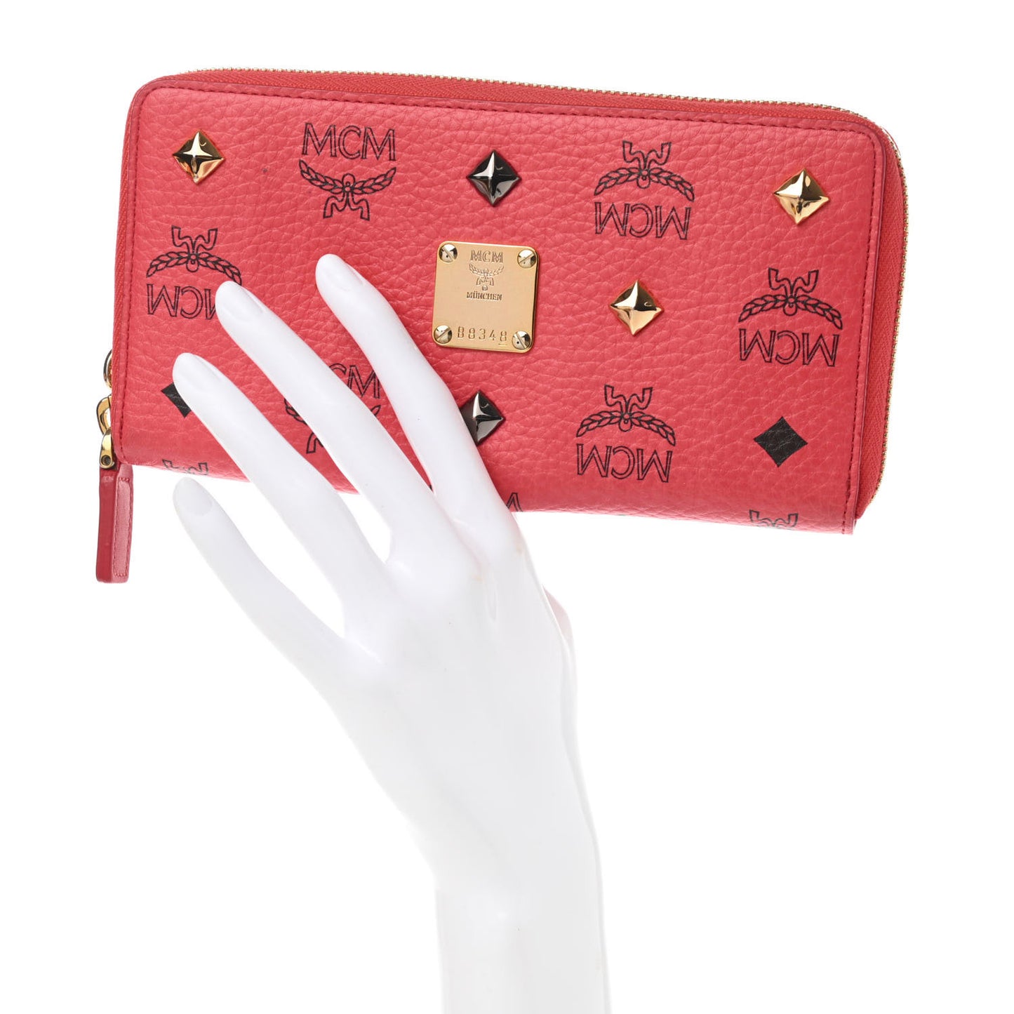 Visetos Studded Zip Around Wristlet Wallet Red