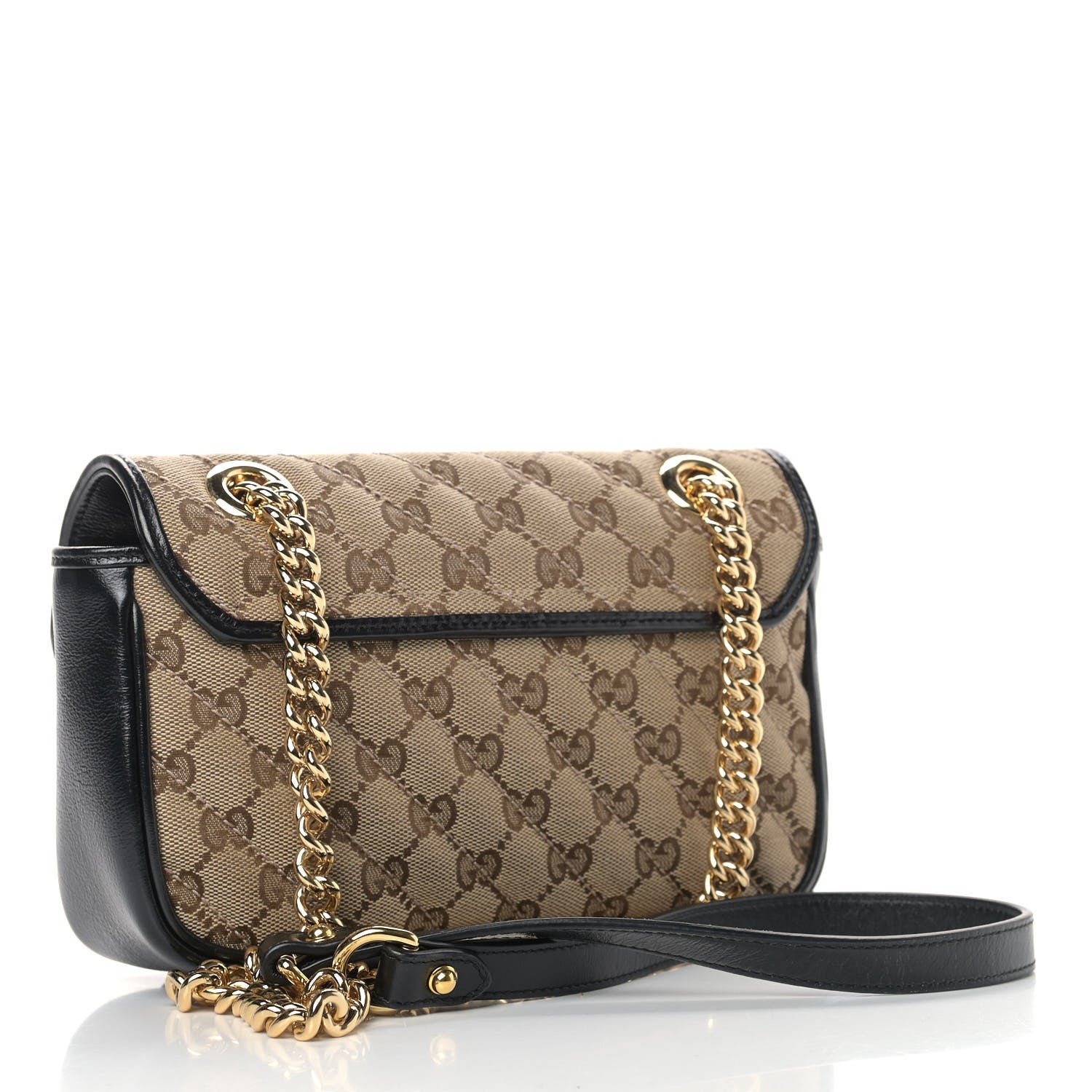 Gucci Monogram Matelasse Diagonal Mini GG Marmont Shoulder Bag Beige Black 3 of 9