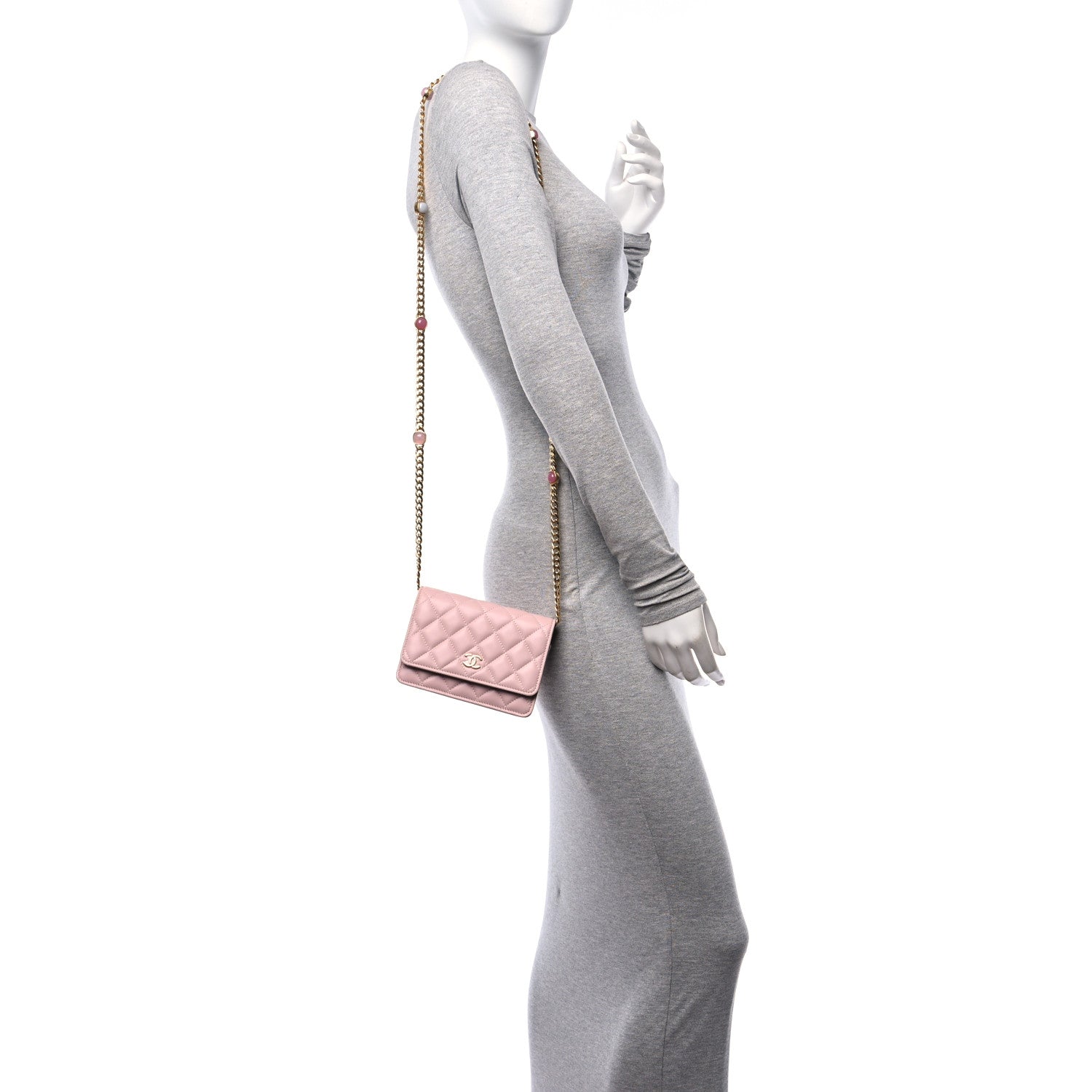 Chanel Lambskin Quilted CC Pearl Enamel Clutch on Chain WOC Light Pink 2 of 13
