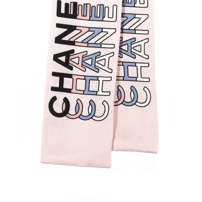 Chanel Silk Logo Slim Bandeau Scarf Pink Multicolor 2 of 3