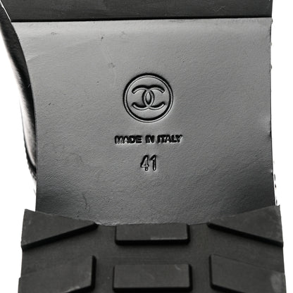 Chanel Crackled Calfskin Velvet Pearl Combat Short Boots 41 Black 6 of 8