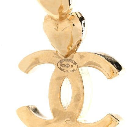 Chanel Crystal Heart CC Hoop Earrings Gold 4 of 5