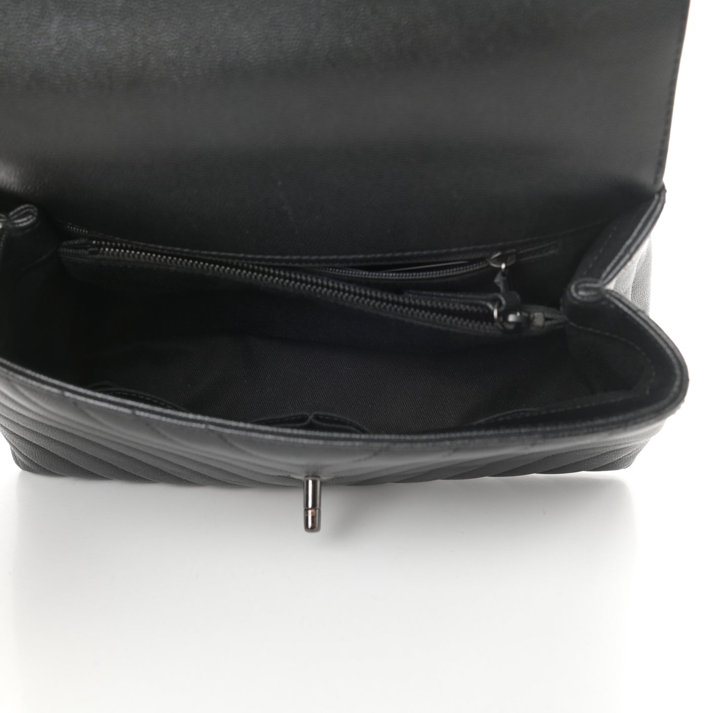 Caviar Chevron Quilted Small Coco Handle Flap So Black