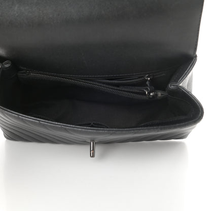 Chanel Caviar Chevron Quilted Small Coco Handle Flap So Black 5 of 11