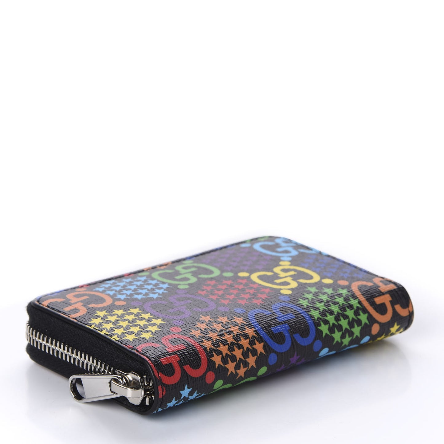 GG Supreme Monogram Psychedelic Zip Around Card Case Wallet Black