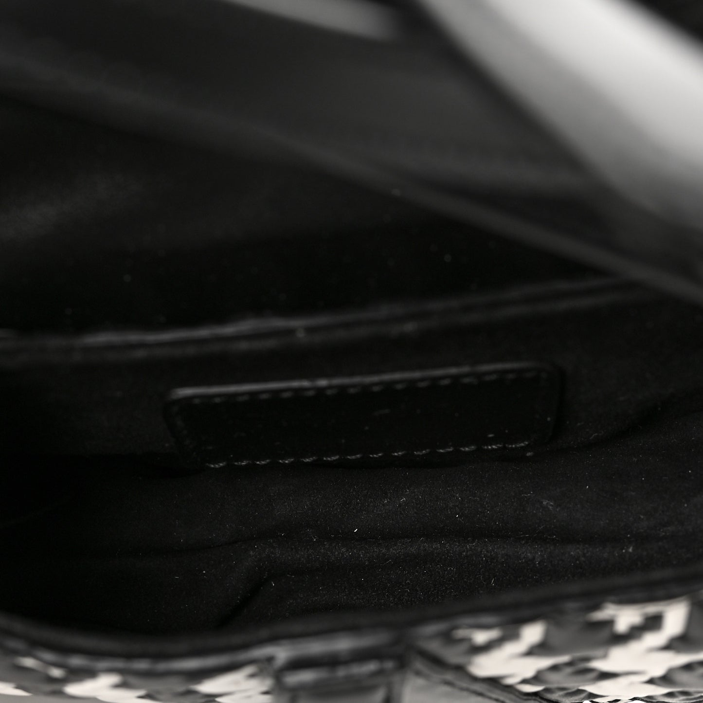 Calfskin Macro Houndstooth Embossed Micro Saddle Bag Black White