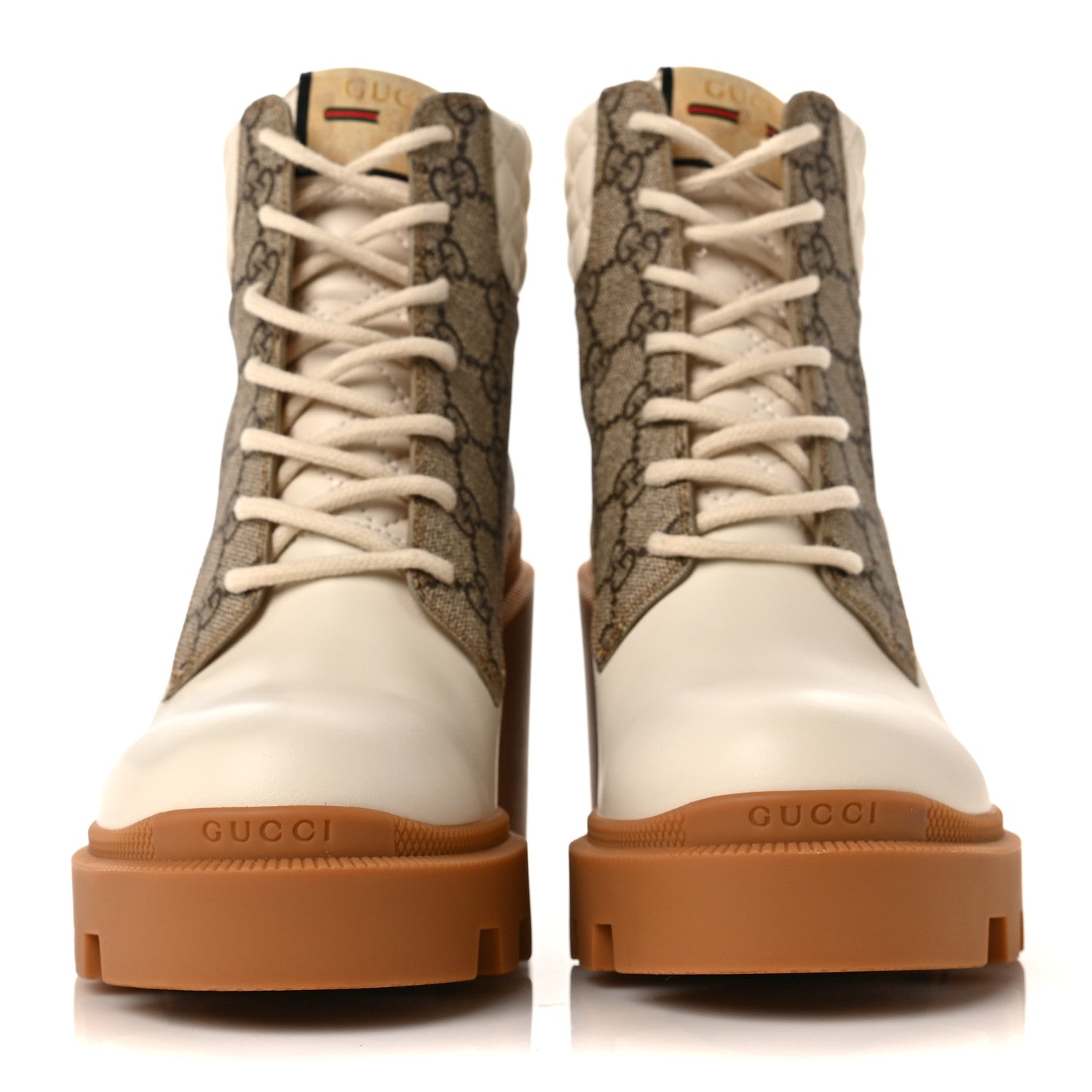 Gucci Calfskin GG Supreme Monogram Nappa Quilted Lace Up Ankle Boots 39 Mystic White Beige 2 of 7