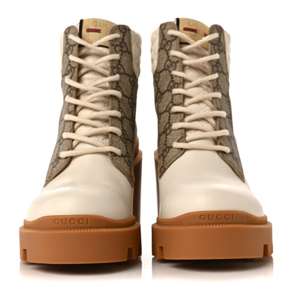 Gucci Calfskin GG Supreme Monogram Nappa Quilted Lace Up Ankle Boots 39 Mystic White Beige 2 of 7