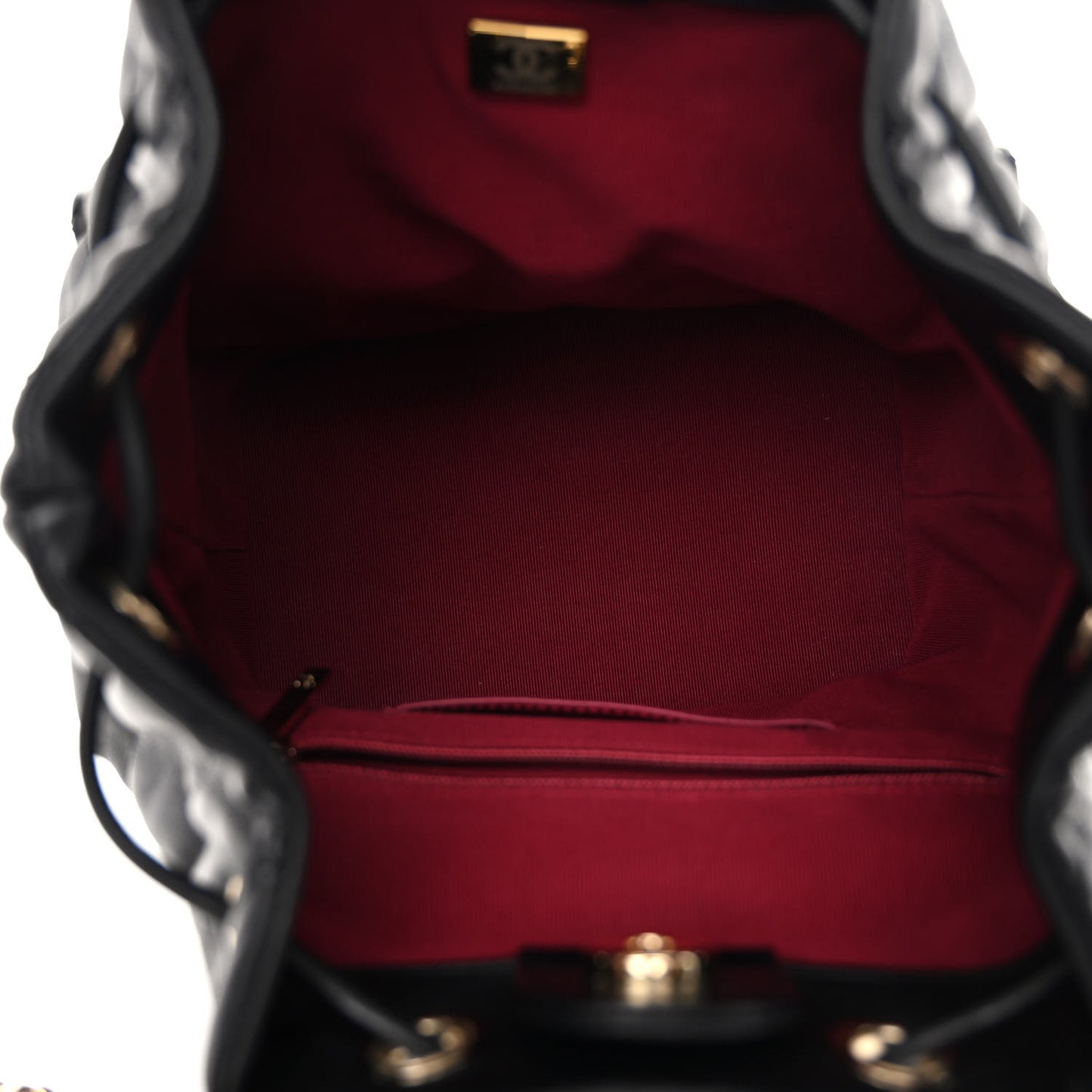 Lambskin Quilted Double Pocket Drawstring Backpack Black