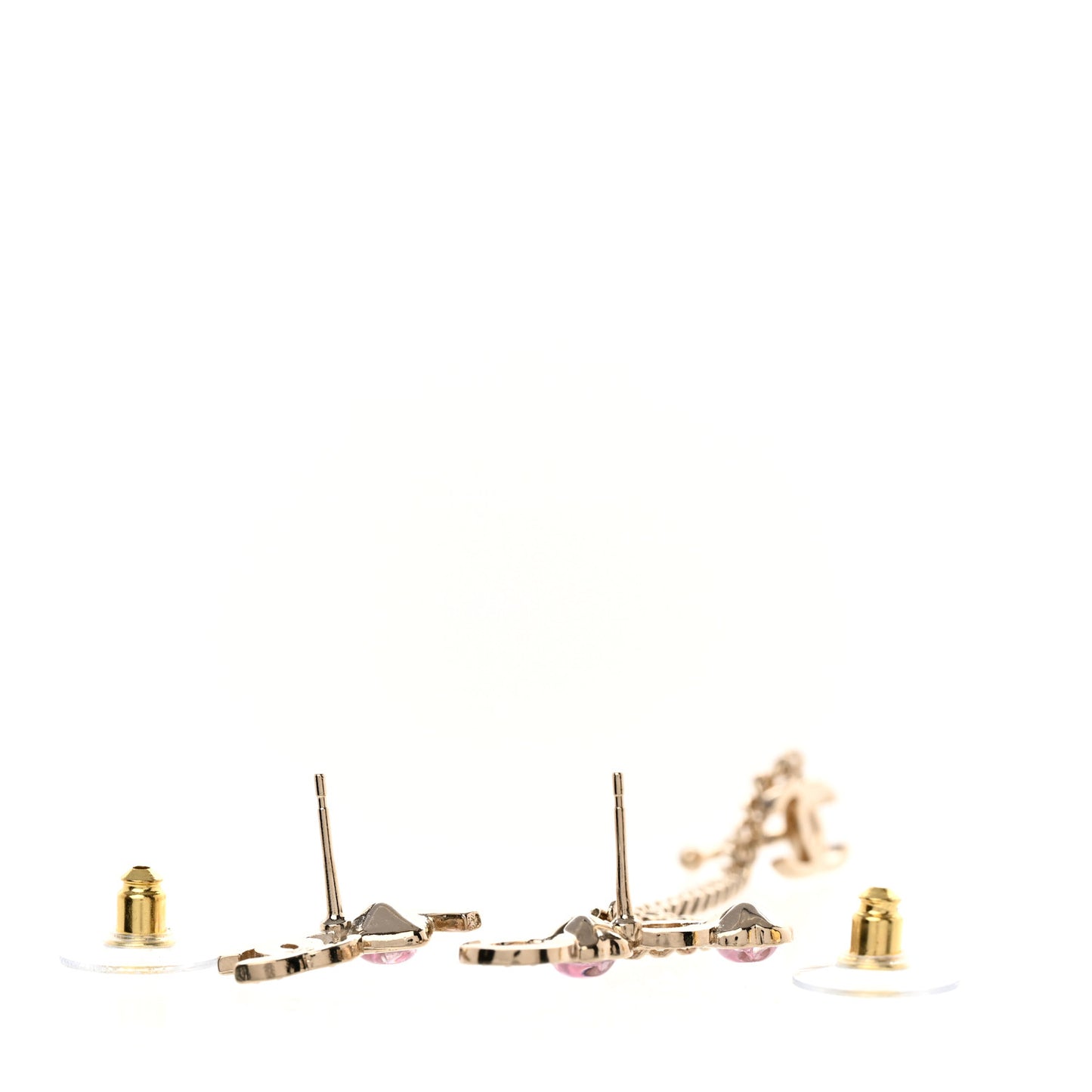 Metal Strass I Love Coco Heart Chain Climber Earrings Gold Pink