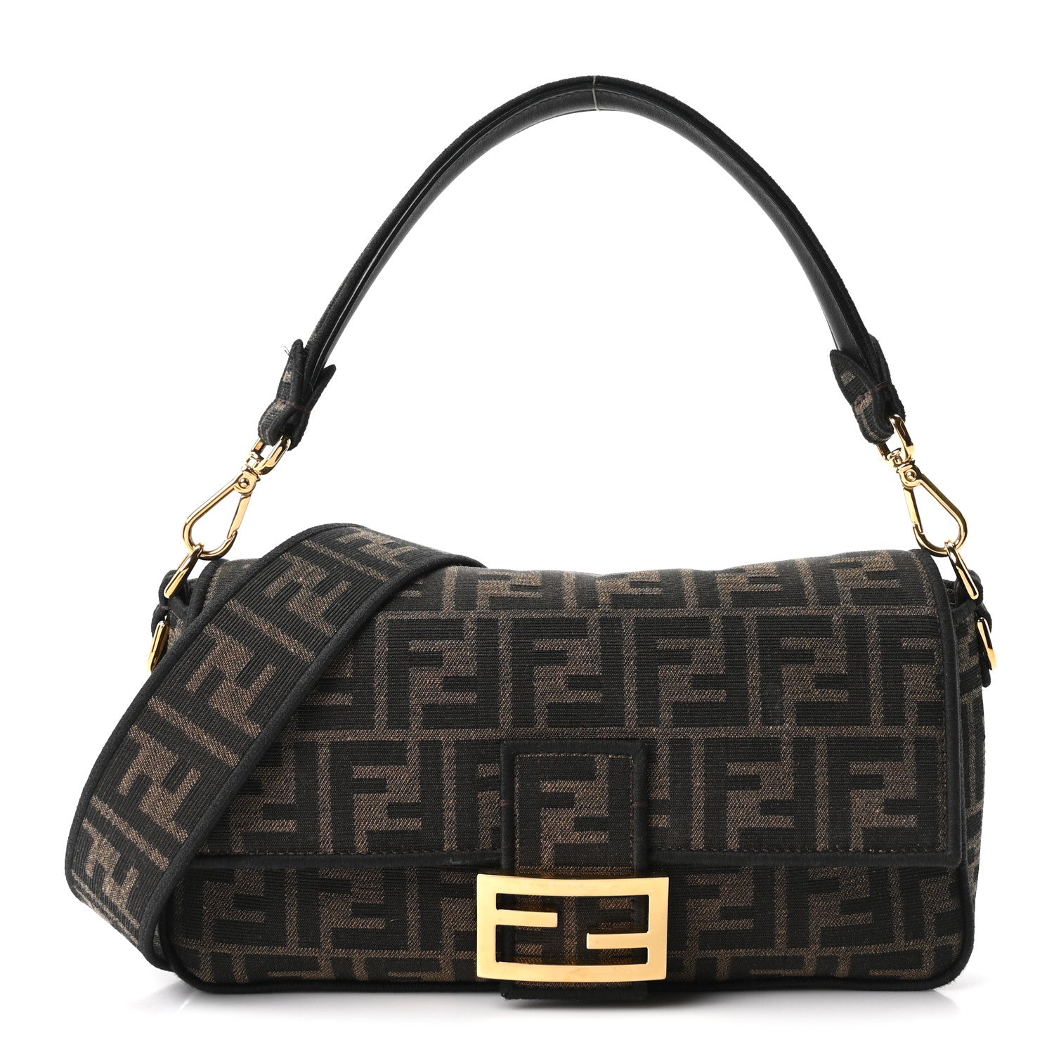 Fendi Fabric Jacquard FF 1974 Medium Baguette Tobacco Moro Black 1 of 9
