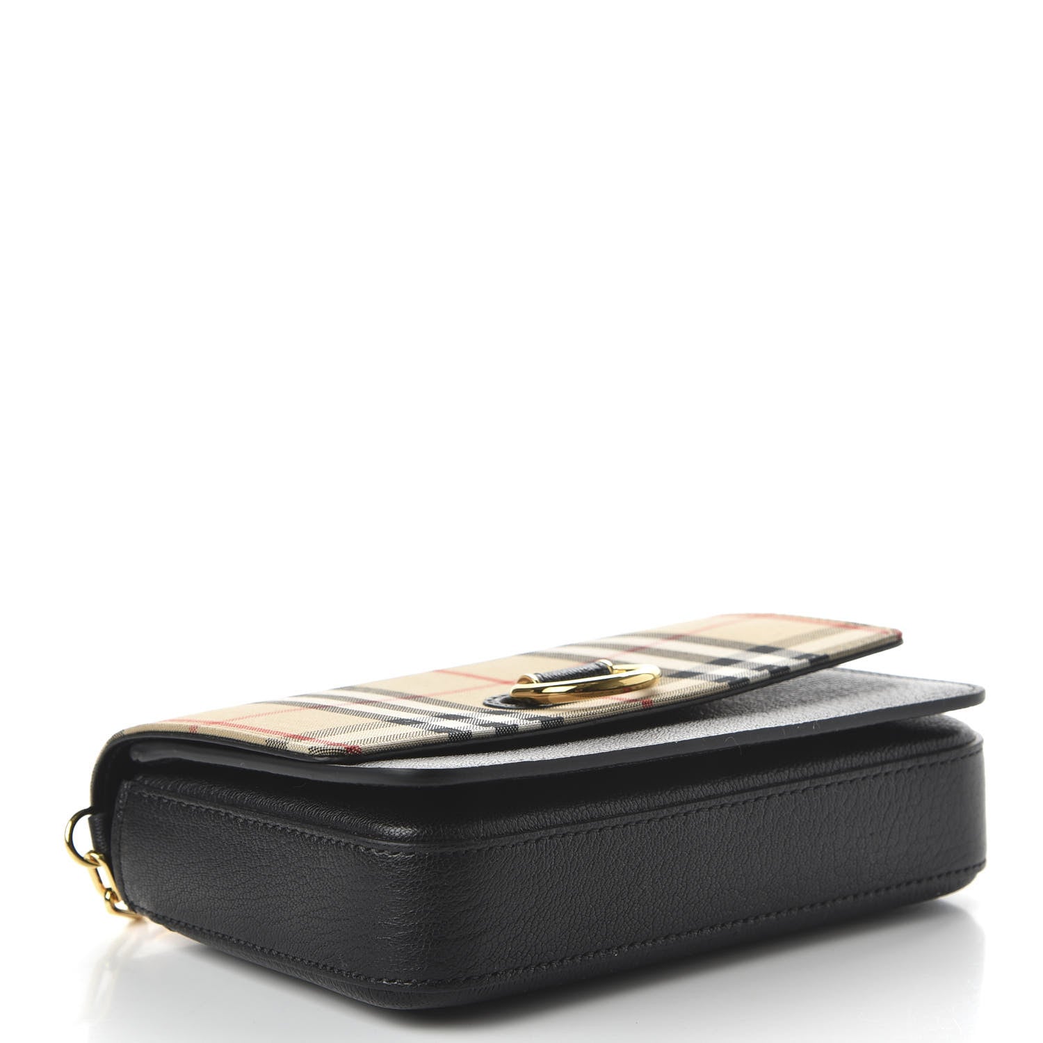 Burberry Goatskin Cotton Canvas Vintage Check D-Ring Mini Bag Black Antique Yellow 4 of 9