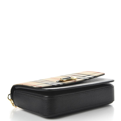 Burberry Goatskin Cotton Canvas Vintage Check D-Ring Mini Bag Black Antique Yellow 4 of 9