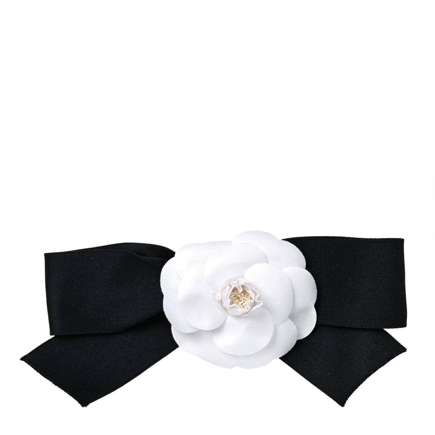 Silk Satin Camellia Bow Brooch Black White