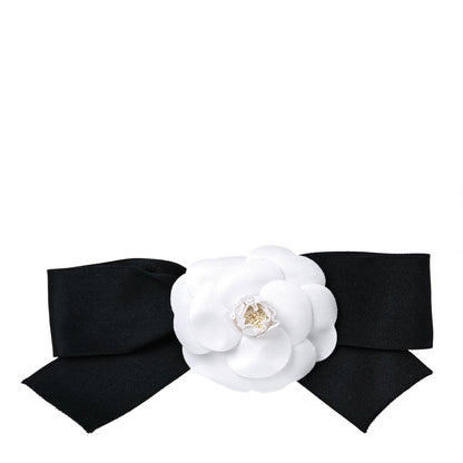 Chanel Silk Satin Camellia Bow Brooch Black White 1 of 6