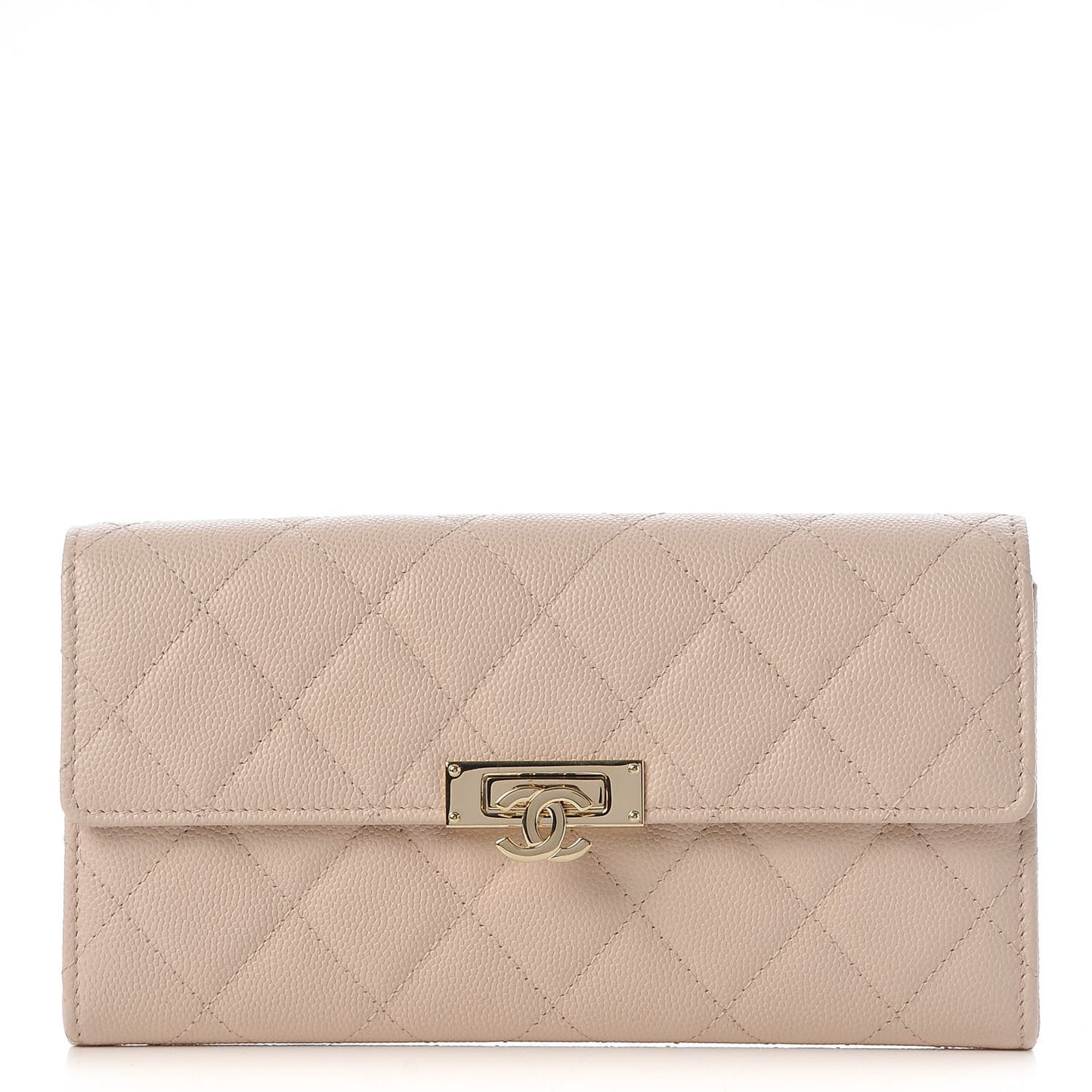 Caviar Quilted Large Golden Class Gusset Flap Wallet Light Beige