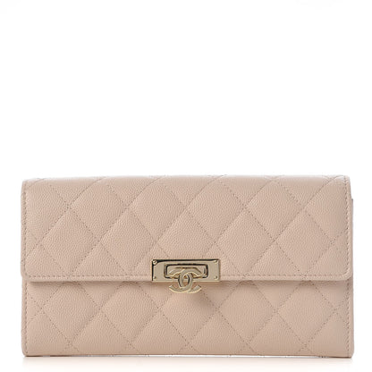 Chanel Caviar Quilted Large Golden Class Gusset Flap Wallet Light Beige 1 of 9