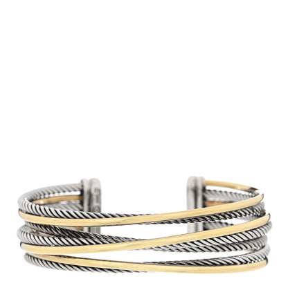 David Yurman Sterling Silver 18K Yellow Gold 21mm Four Row Crossover Cuff Bracelet 1 of 4