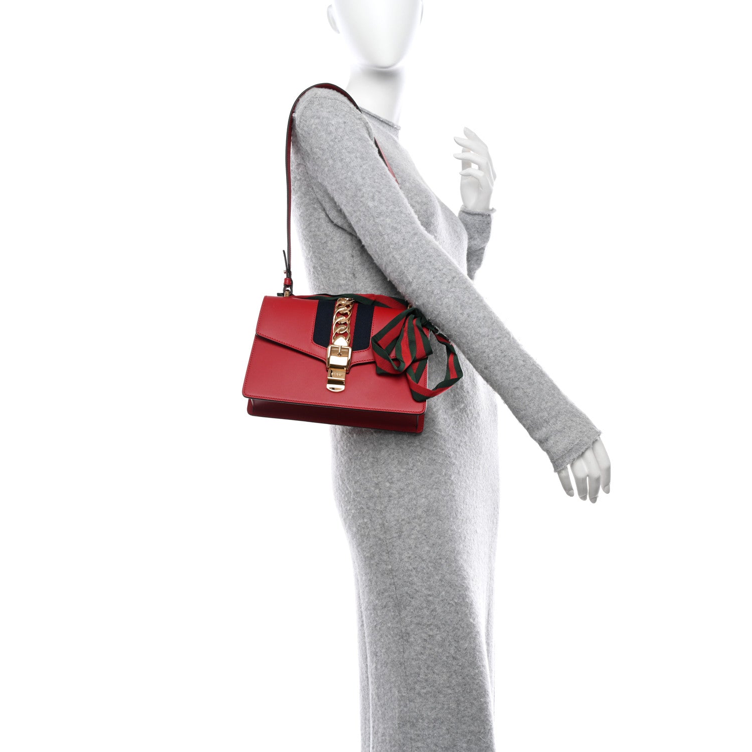 Gucci Calfskin Small Sylvie Shoulder Bag Hibiscus Red 2 of 11