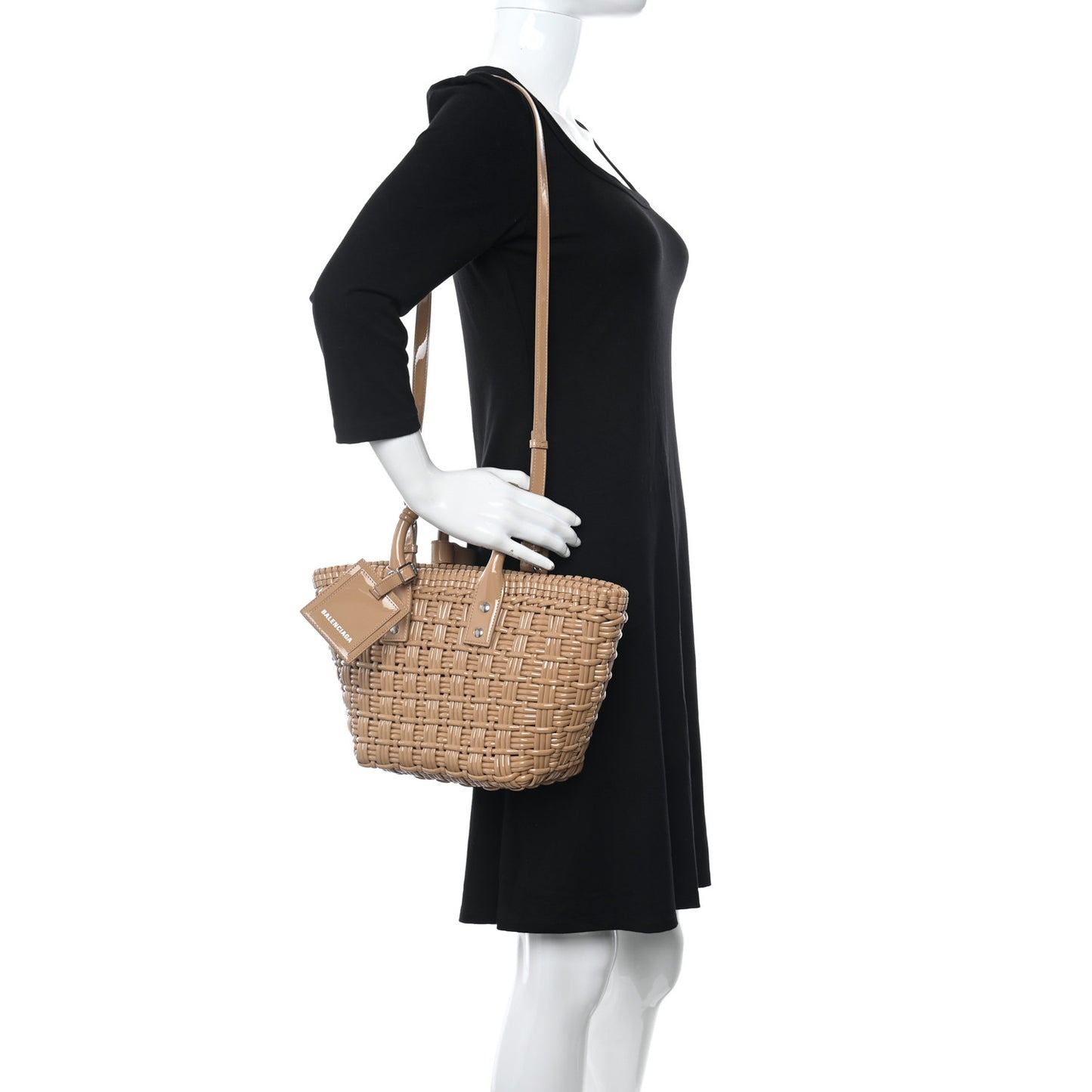 Varnished Faux Calfskin Braided XS Bistro Basket Beige
