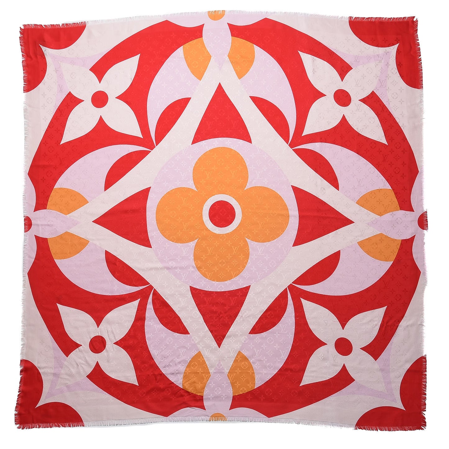 Silk Wool Monogram Kaleidogram Shawl Red