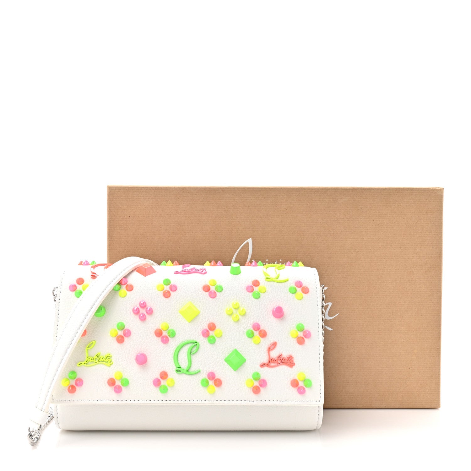 Christian Louboutin Calfskin Spikes Loubinthesky Paloma Clutch White 11 of 11