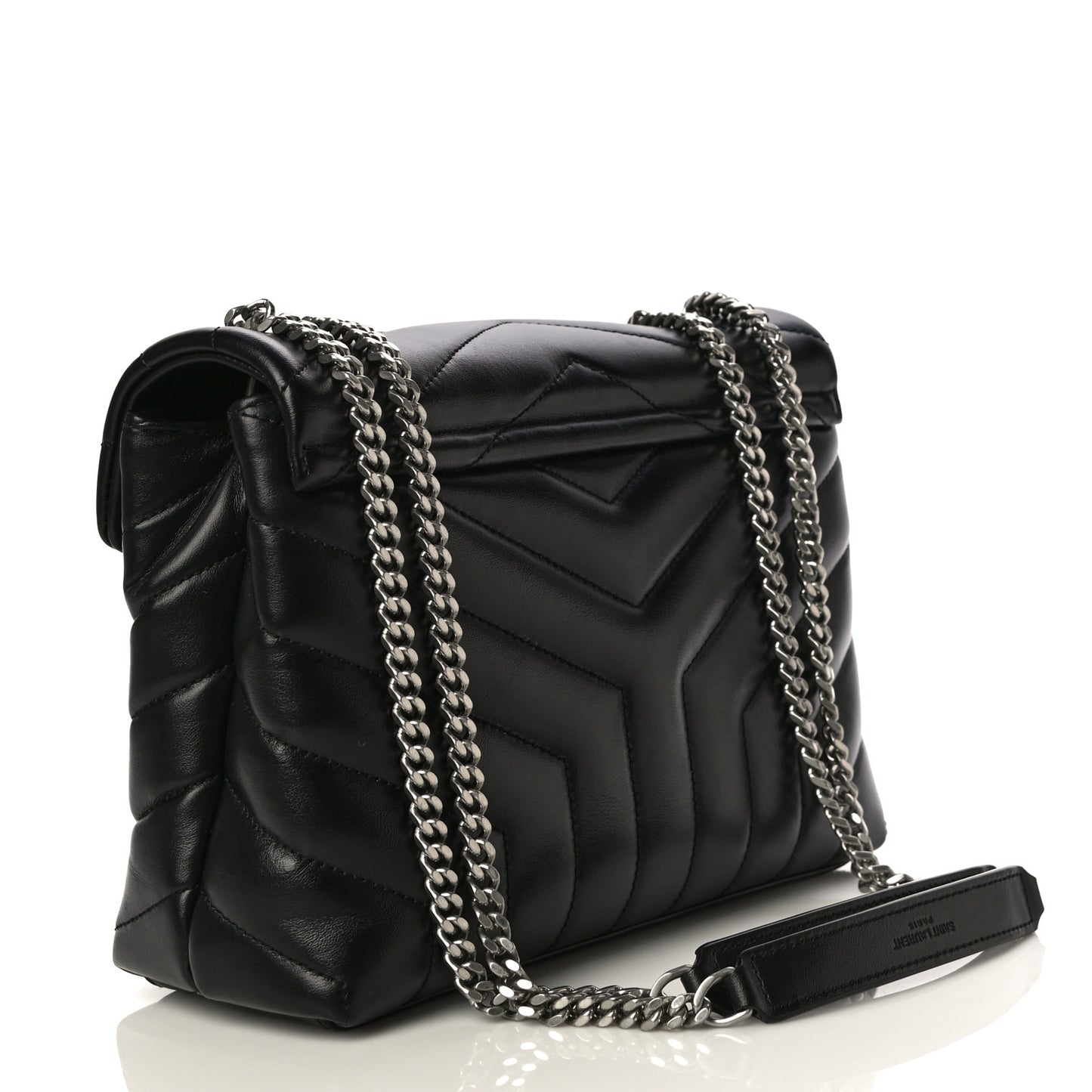 Calfskin Y Quilted Monogram Small Loulou Chain Satchel Black