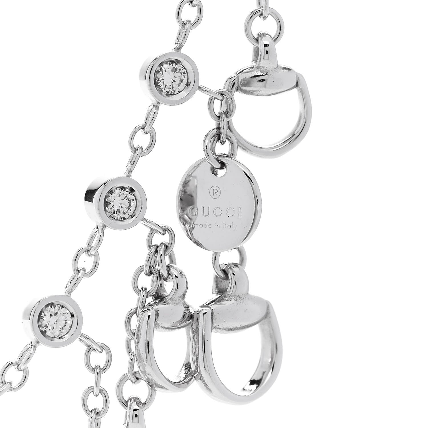 Gucci 18K White Gold Diamond Horsebit Fringe Necklace 4 of 6