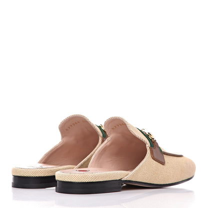 Gucci Canvas Vintage Charlotte Web Princetown Slippers 37.5 Sand Cuir 4 of 11