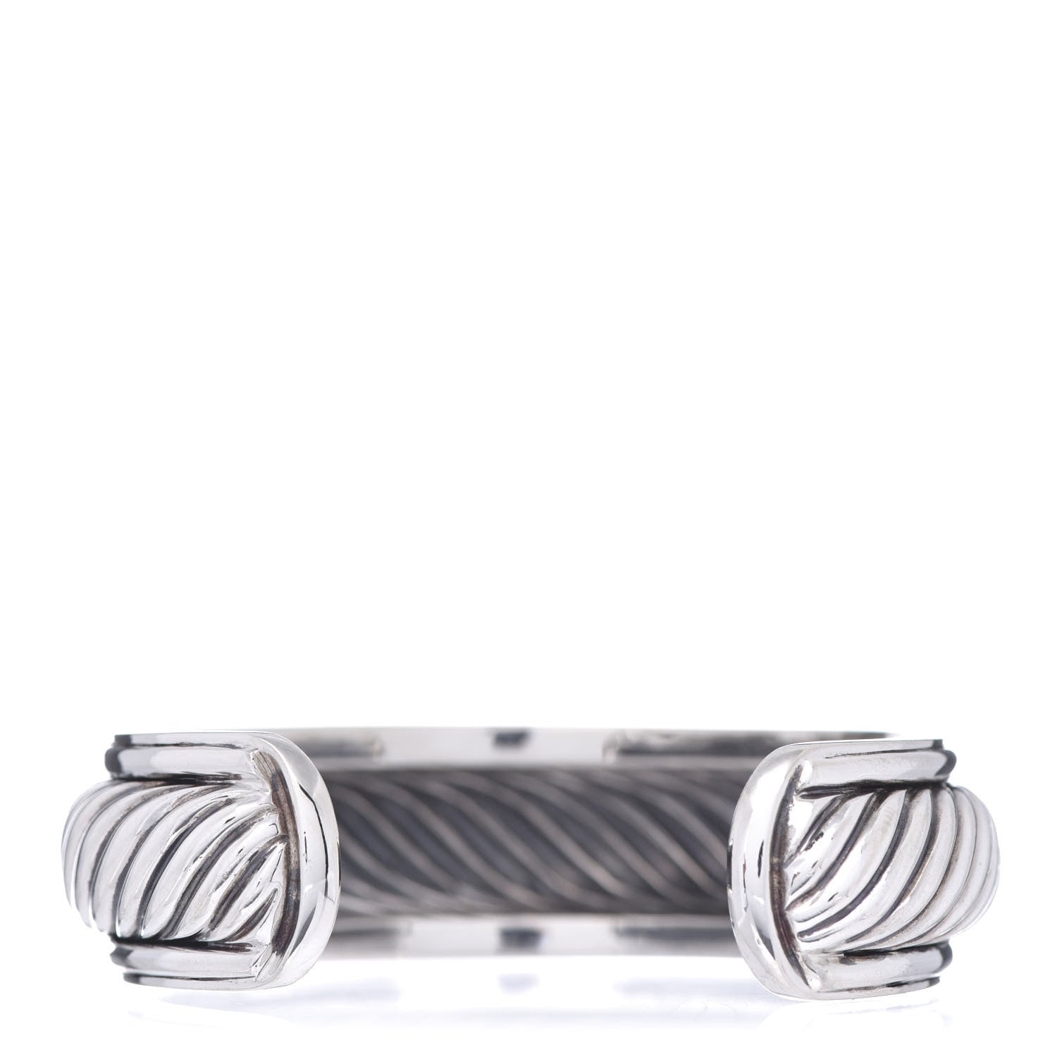 David Yurman Sterling Silver Diamond 20mm Sculpted Cable Cuff Bracelet 3 of 4
