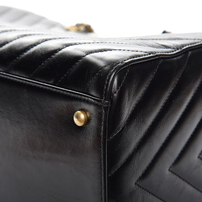 Chanel Glazed Calfskin Chevron Quilted Shopper Tote Black 14 of 15