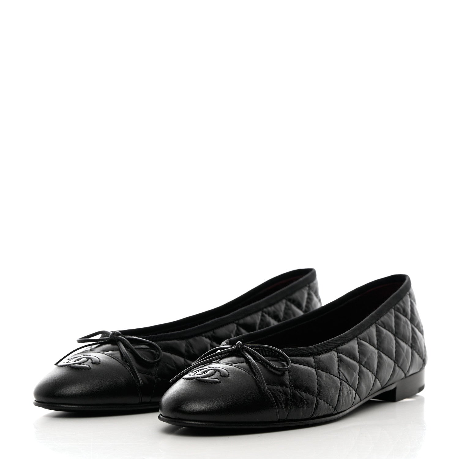 Chanel Aged Calfskin Quilted CC Cap Toe Ballerina Flats 37.5 Black 3 of 11