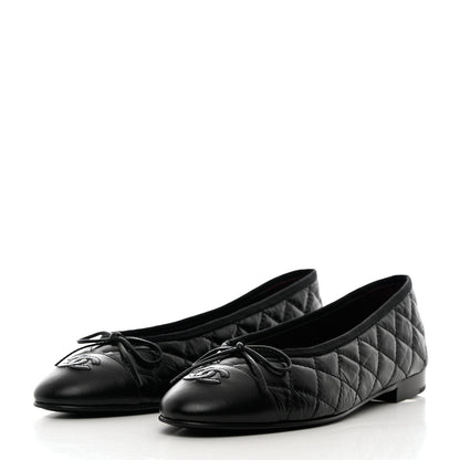 Chanel Aged Calfskin Quilted CC Cap Toe Ballerina Flats 37.5 Black 3 of 11