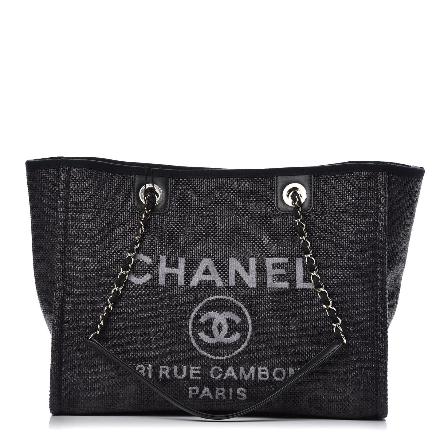 Woven Straw Raffia Small Deauville Tote Black