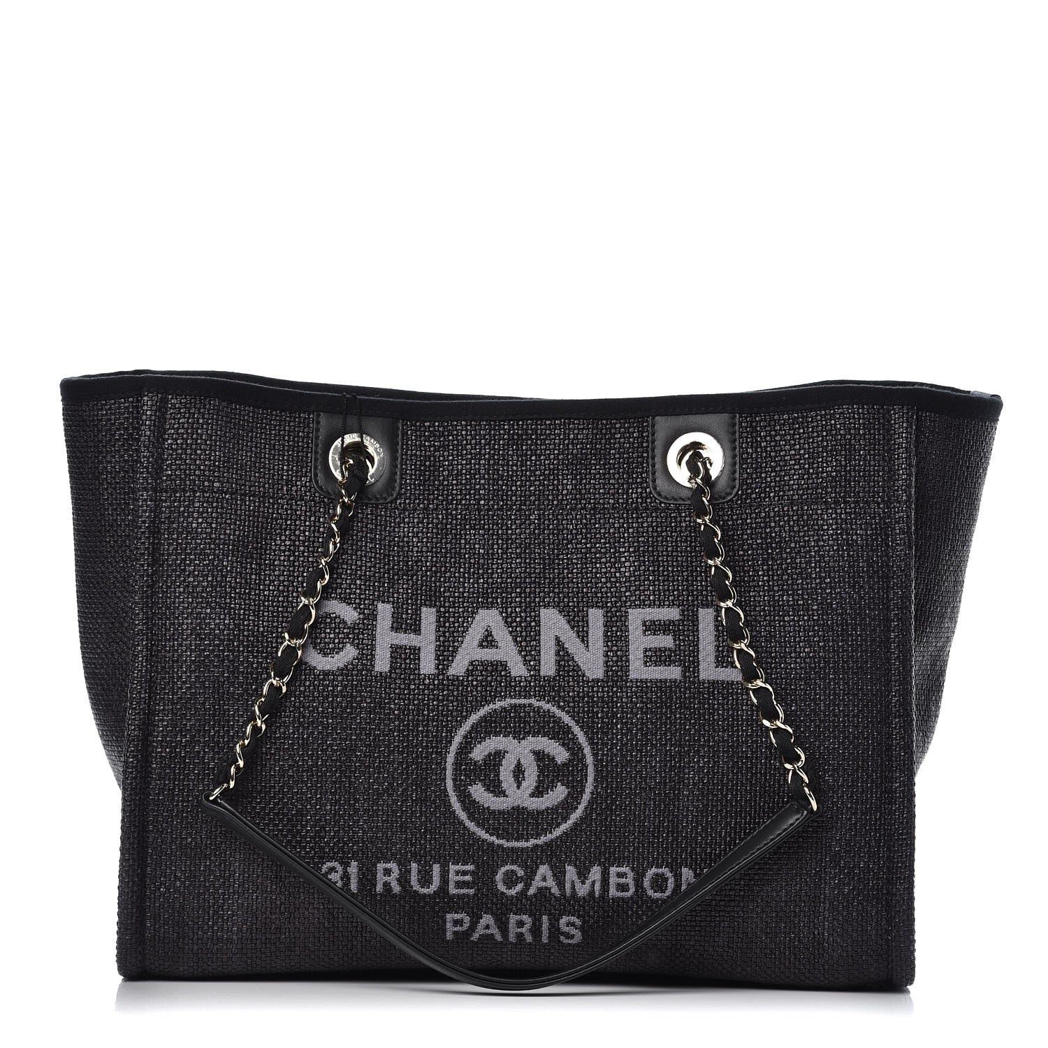 Chanel Woven Straw Raffia Small Deauville Tote Black 1 of 7
