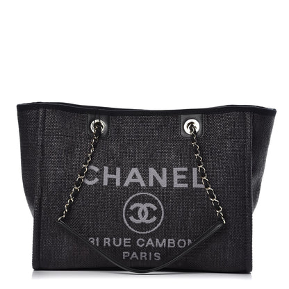 Chanel Woven Straw Raffia Small Deauville Tote Black 1 of 7