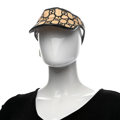Gucci Raffia Elaphe GG Monogram Embroidered Afraa Visor Ivory Black 1 of 8