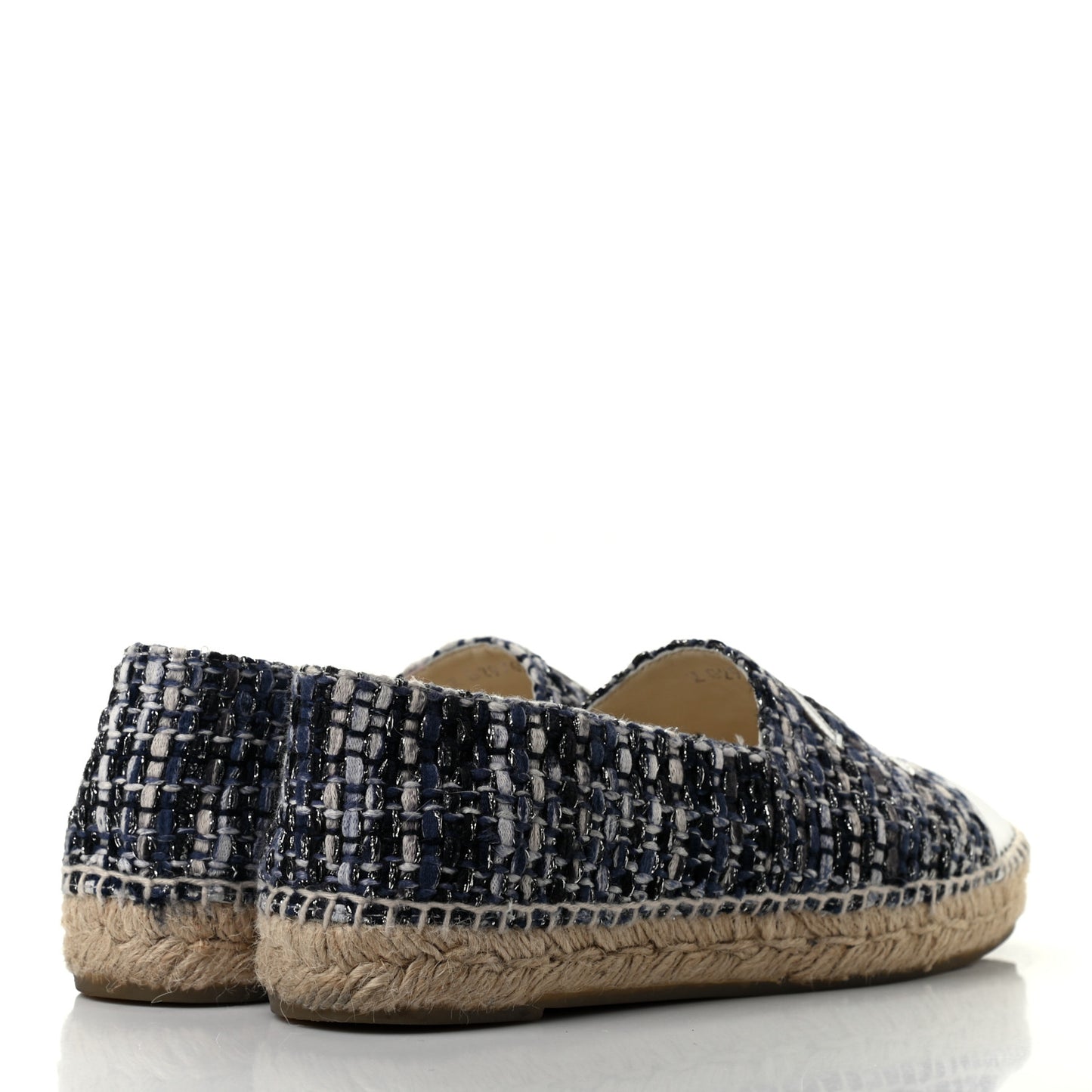 Metallic Tweed Lambskin CC Espadrilles 38 Blue Black Silver